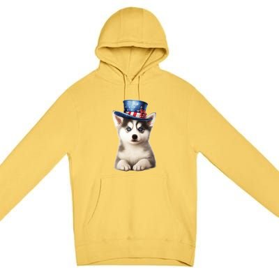 Husky Dog USA Flag Cute Husky Puppy Hat Huskies Premium Pullover Hoodie