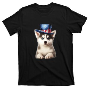 Husky Dog USA Flag Cute Husky Puppy Hat Huskies T-Shirt