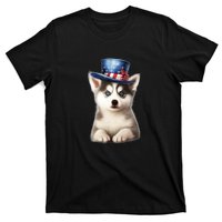 Husky Dog USA Flag Cute Husky Puppy Hat Huskies T-Shirt