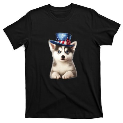 Husky Dog USA Flag Cute Husky Puppy Hat Huskies T-Shirt