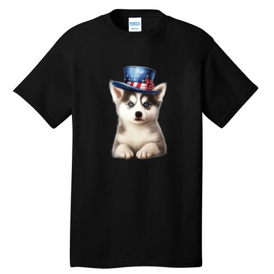 Husky Dog USA Flag Cute Husky Puppy Hat Huskies Tall T-Shirt