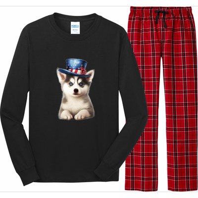 Husky Dog USA Flag Cute Husky Puppy Hat Huskies Long Sleeve Pajama Set