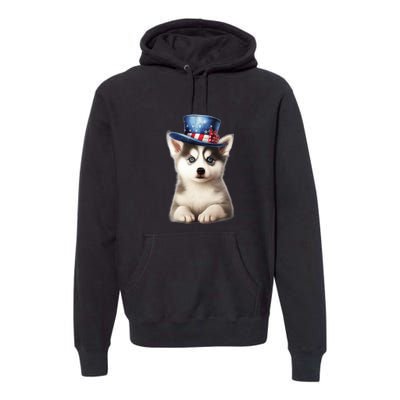 Husky Dog USA Flag Cute Husky Puppy Hat Huskies Premium Hoodie