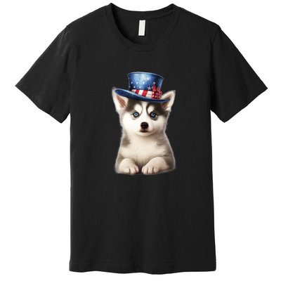 Husky Dog USA Flag Cute Husky Puppy Hat Huskies Premium T-Shirt