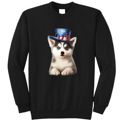 Husky Dog USA Flag Cute Husky Puppy Hat Huskies Tall Sweatshirt