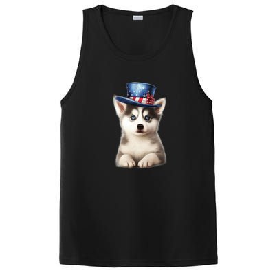 Husky Dog USA Flag Cute Husky Puppy Hat Huskies PosiCharge Competitor Tank