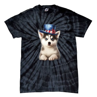 Husky Dog USA Flag Cute Husky Puppy Hat Huskies Tie-Dye T-Shirt