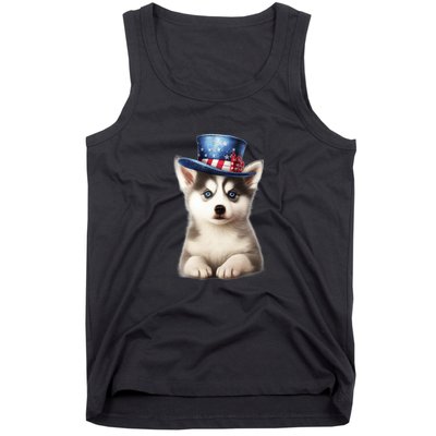 Husky Dog USA Flag Cute Husky Puppy Hat Huskies Tank Top