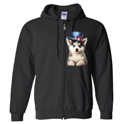 Husky Dog USA Flag Cute Husky Puppy Hat Huskies Full Zip Hoodie