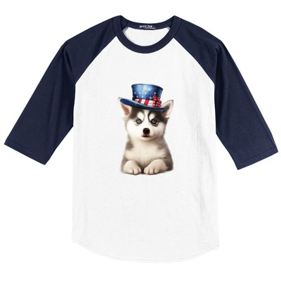 Husky Dog USA Flag Cute Husky Puppy Hat Huskies Baseball Sleeve Shirt