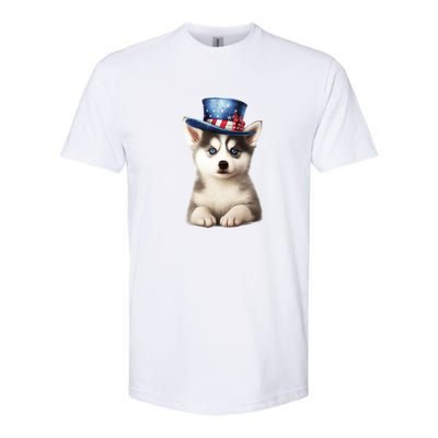 Husky Dog USA Flag Cute Husky Puppy Hat Huskies Softstyle CVC T-Shirt