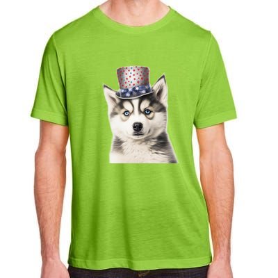 Husky Dog USA Flag Cute Husky Puppy Hat Huskies Adult ChromaSoft Performance T-Shirt