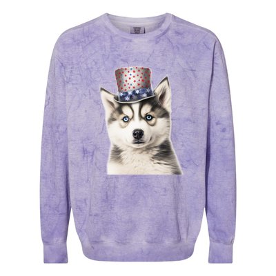 Husky Dog USA Flag Cute Husky Puppy Hat Huskies Colorblast Crewneck Sweatshirt