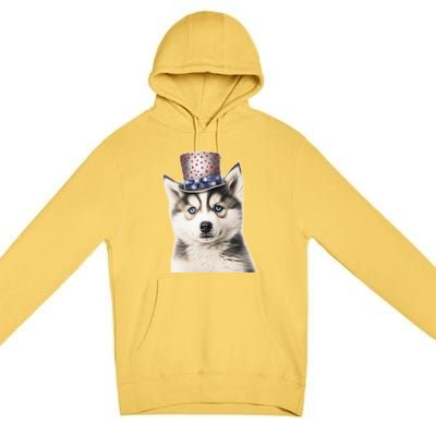 Husky Dog USA Flag Cute Husky Puppy Hat Huskies Premium Pullover Hoodie