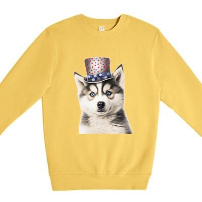 Husky Dog USA Flag Cute Husky Puppy Hat Huskies Premium Crewneck Sweatshirt