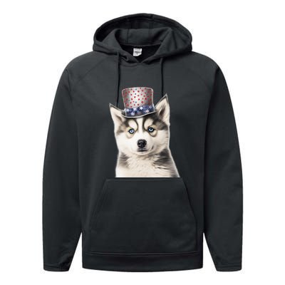 Husky Dog USA Flag Cute Husky Puppy Hat Huskies Performance Fleece Hoodie