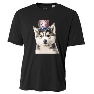 Husky Dog USA Flag Cute Husky Puppy Hat Huskies Cooling Performance Crew T-Shirt