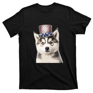 Husky Dog USA Flag Cute Husky Puppy Hat Huskies T-Shirt