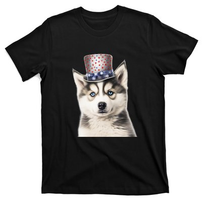 Husky Dog USA Flag Cute Husky Puppy Hat Huskies T-Shirt