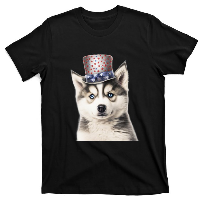 Husky Dog USA Flag Cute Husky Puppy Hat Huskies T-Shirt