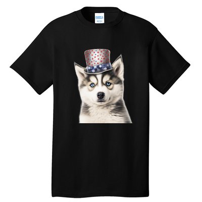 Husky Dog USA Flag Cute Husky Puppy Hat Huskies Tall T-Shirt