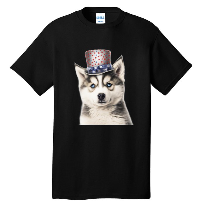 Husky Dog USA Flag Cute Husky Puppy Hat Huskies Tall T-Shirt