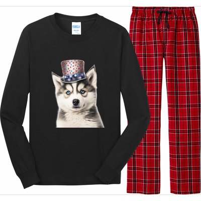 Husky Dog USA Flag Cute Husky Puppy Hat Huskies Long Sleeve Pajama Set