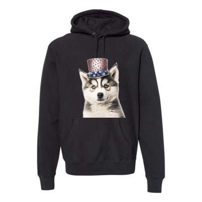 Husky Dog USA Flag Cute Husky Puppy Hat Huskies Premium Hoodie