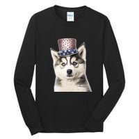 Husky Dog USA Flag Cute Husky Puppy Hat Huskies Tall Long Sleeve T-Shirt