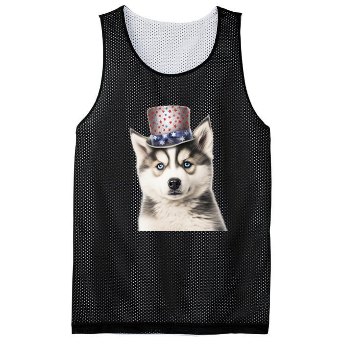 Husky Dog USA Flag Cute Husky Puppy Hat Huskies Mesh Reversible Basketball Jersey Tank