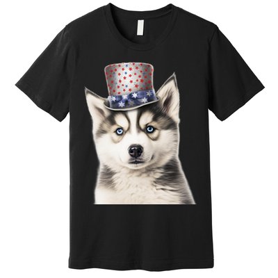 Husky Dog USA Flag Cute Husky Puppy Hat Huskies Premium T-Shirt