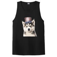 Husky Dog USA Flag Cute Husky Puppy Hat Huskies PosiCharge Competitor Tank