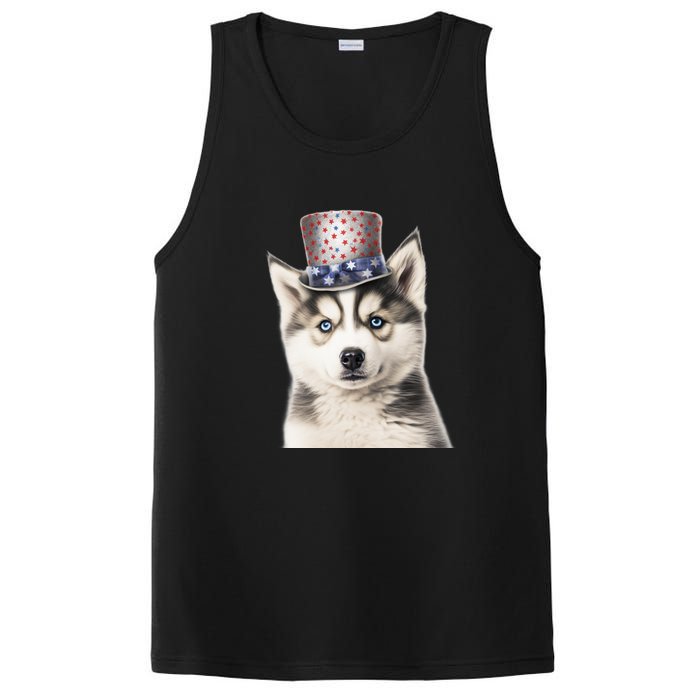 Husky Dog USA Flag Cute Husky Puppy Hat Huskies PosiCharge Competitor Tank