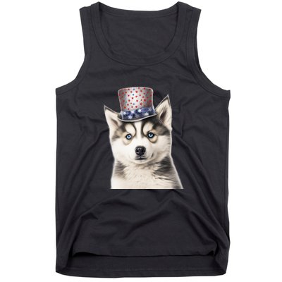 Husky Dog USA Flag Cute Husky Puppy Hat Huskies Tank Top