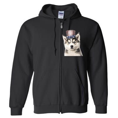 Husky Dog USA Flag Cute Husky Puppy Hat Huskies Full Zip Hoodie