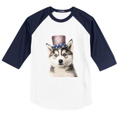 Husky Dog USA Flag Cute Husky Puppy Hat Huskies Baseball Sleeve Shirt