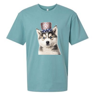 Husky Dog USA Flag Cute Husky Puppy Hat Huskies Sueded Cloud Jersey T-Shirt