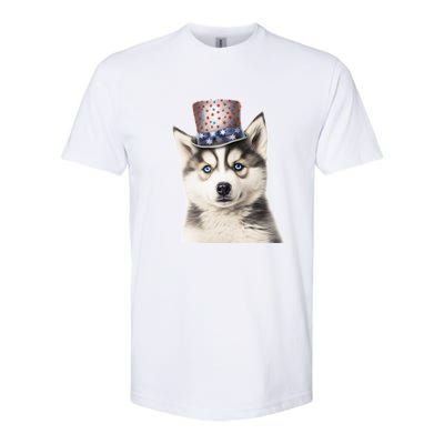 Husky Dog USA Flag Cute Husky Puppy Hat Huskies Softstyle CVC T-Shirt