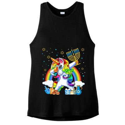 Hanukkah Dabbing Unicorn Jewnicorn Chanukah Jewish Xmas  Ladies PosiCharge Tri-Blend Wicking Tank
