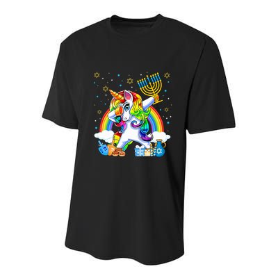 Hanukkah Dabbing Unicorn Jewnicorn Chanukah Jewish Xmas  Youth Performance Sprint T-Shirt