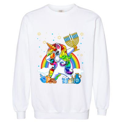 Hanukkah Dabbing Unicorn Jewnicorn Chanukah Jewish Xmas  Garment-Dyed Sweatshirt