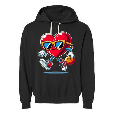 Heart Dunking Valentines Day For Basketball Lovers Gift Garment-Dyed Fleece Hoodie