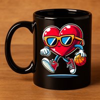 Heart Dunking Valentines Day For Basketball Lovers Gift 11oz C Handle Ceramic Mug