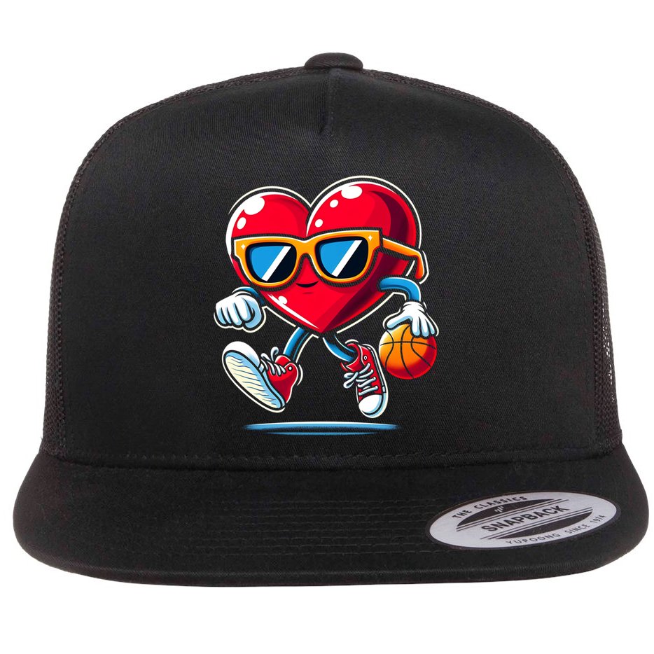 Heart Dunking Valentines Day For Basketball Lovers Gift Flat Bill Trucker Hat