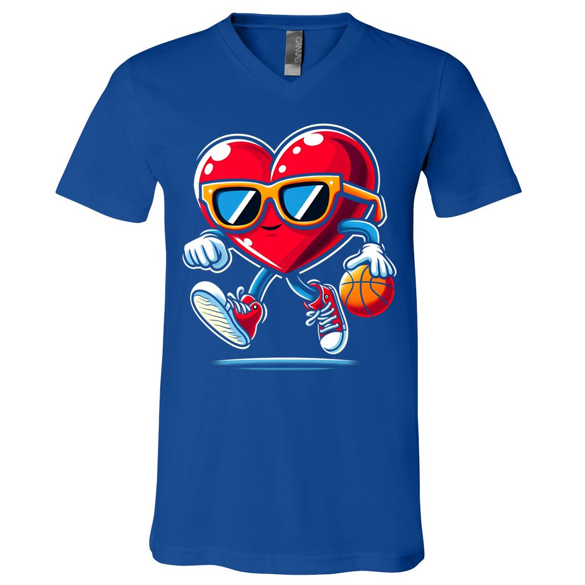 Heart Dunking Valentines Day For Basketball Lovers Gift V-Neck T-Shirt