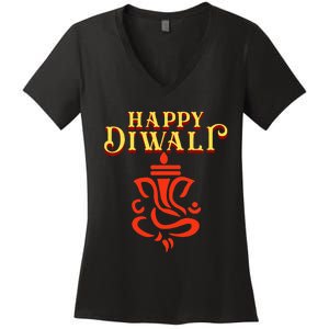 Happy Diwali With Lord Ganesha Women's V-Neck T-Shirt