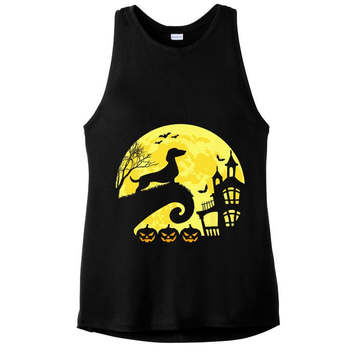 Halloween Dachshund Weenie Wiener Moonshine Sausage Dog Ladies PosiCharge Tri-Blend Wicking Tank