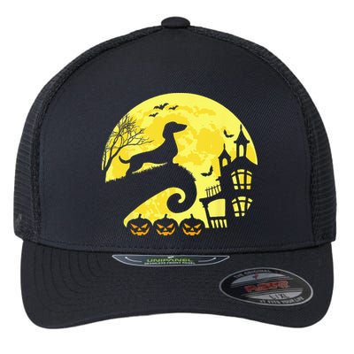 Halloween Dachshund Weenie Wiener Moonshine Sausage Dog Flexfit Unipanel Trucker Cap