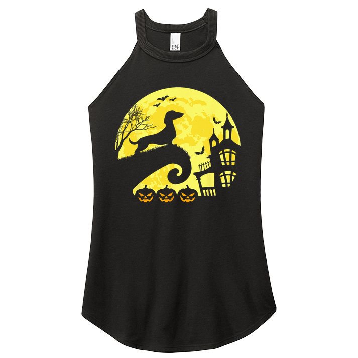 Halloween Dachshund Weenie Wiener Moonshine Sausage Dog Women's Perfect Tri Rocker Tank