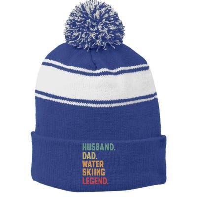 Husband Dad Water Skiing Legend Ski Meaningful Gift Stripe Pom Pom Beanie